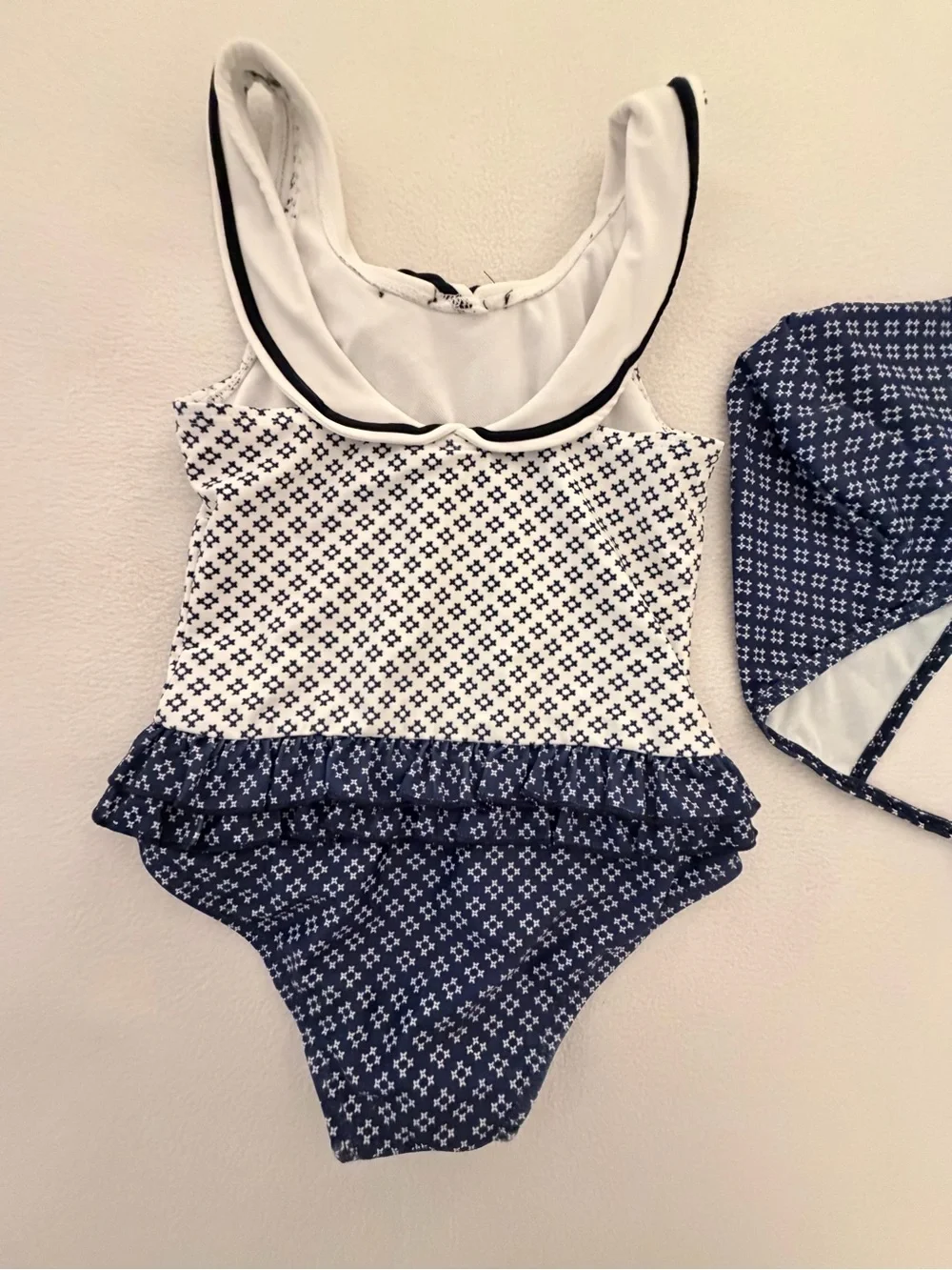 Mia Belle Blue & White Geometeic Swimsuit